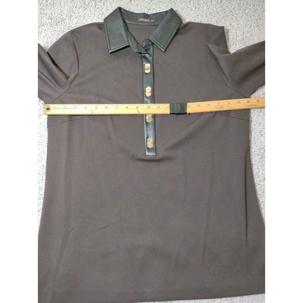 J McLaughlin Nadine Top Sz M Brown Faux Leather Collar Contemporary Stretch - Picture 8 of 16